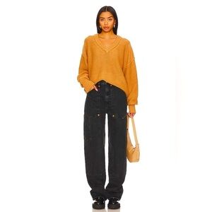 NWT FREE PEOPLE Alli V-neck Sweater Camel S